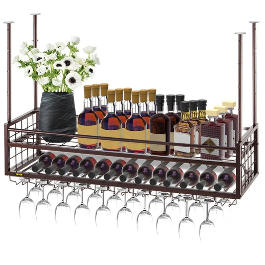 Ceiling Wine Cup Holder, 46.9 x 11.8 Inches, Adjustable Copper Holder
