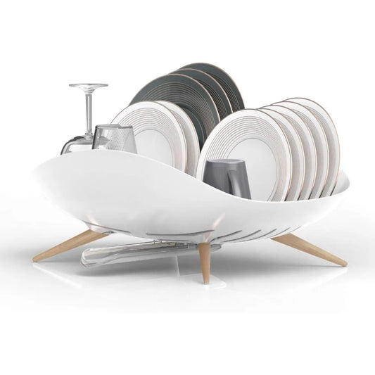 Dish Drying Rack with Swivel Spout for Kitchen Counter Easy Installation Durable Rustproof White